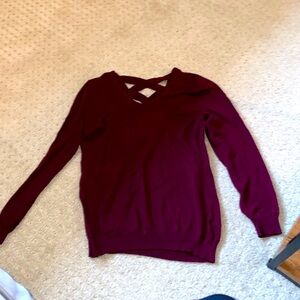 Burgundy V neck sweat with crisscrossed back detail
